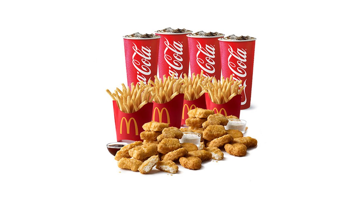 40 Nuggets & 4 Med fry with 4 Drinks - Meal in McDonald's